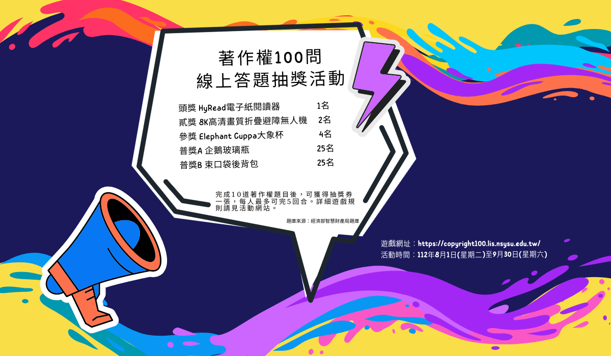 得獎公告 - 112年度著作權100問線上答題抽獎活動圖片