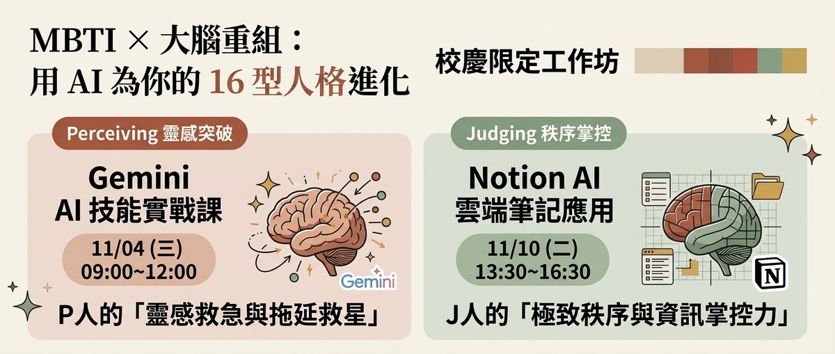 💡【校慶系列活動】MBTI × 大腦重組｜用 AI 為你的 16 型人格進化圖片